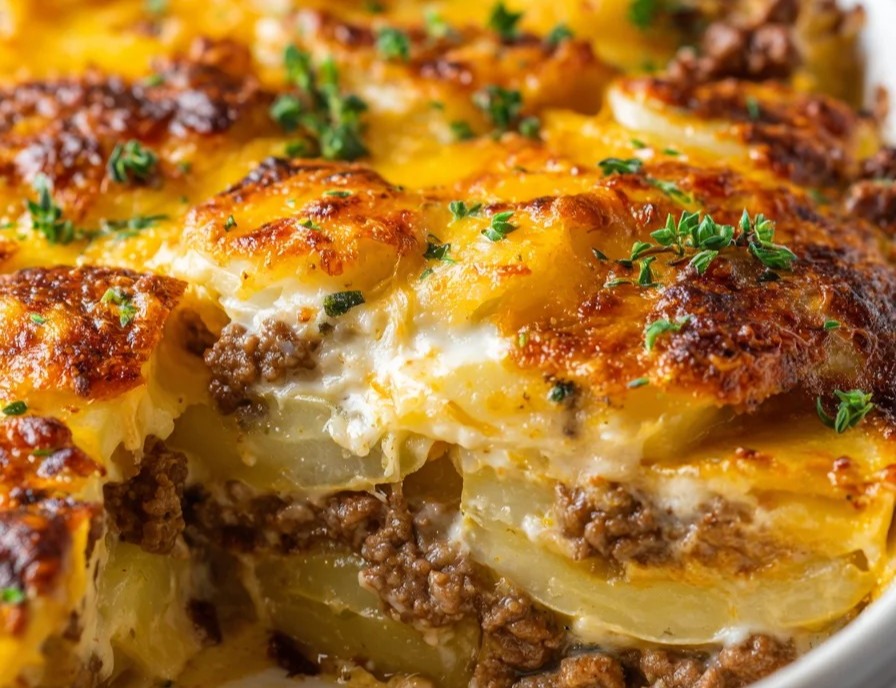 Cheesy Hamburger Potato Casserole suggested serving