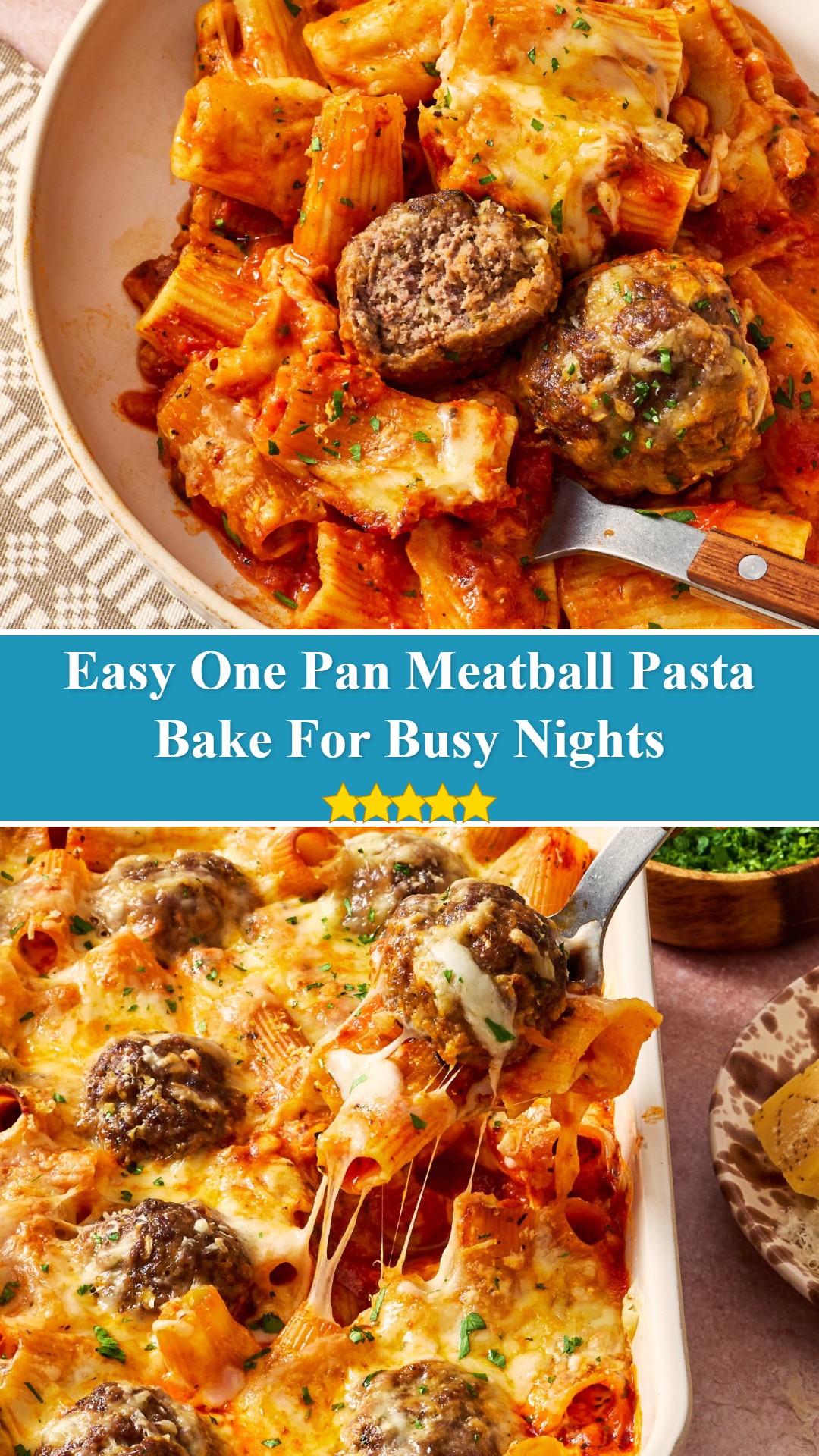 One Pan Meatball Pasta Bake